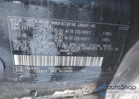 2021 Toyota Rav4 Xle from USA, damaged, VIN 2T3P1RFV3MC164378